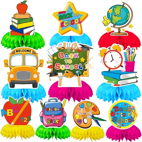 DTOFOOT 10Pcs Back to School Decorations,Welcome Back to School Honeycomb Centerpieces for Table Ready to School Table Decorations First Day of School Table Decor for School Classroom Party Favors - Image 1