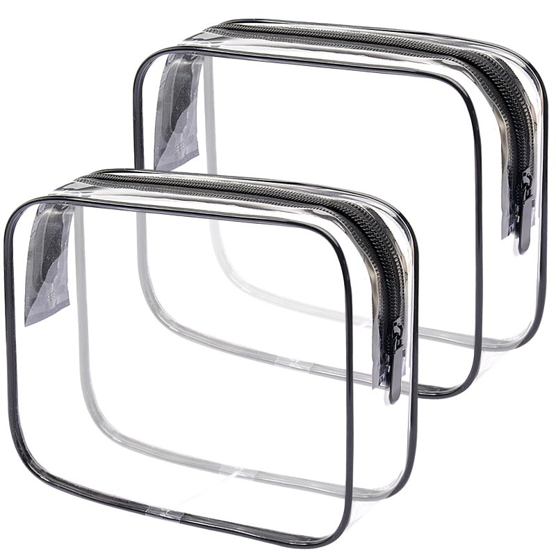 Lermende 2pcs Clear Toiletry Bag TSA Approved Travel BagCarry On for TravelAirport Airline Accessories Compliant BagQuart Sized Makeup Cosmetic bag Women Men Transparent Black 2 Pack