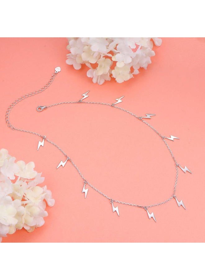 Ladytree Sterling Silver Jewelry Lightning Bolt Choker Necklace Pendant Disc Chain Statement Necklace For Women 13+3 inches - Image 4