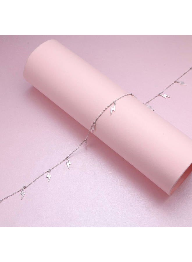 Ladytree Sterling Silver Jewelry Lightning Bolt Choker Necklace Pendant Disc Chain Statement Necklace For Women 13+3 inches - Image 5