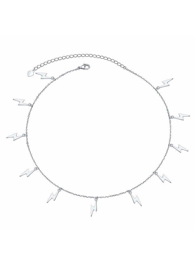 Ladytree Sterling Silver Jewelry Lightning Bolt Choker Necklace Pendant Disc Chain Statement Necklace For Women 13+3 inches - Image 1