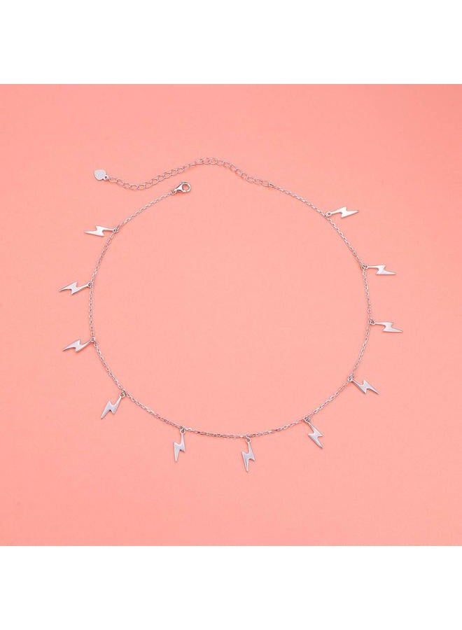 Ladytree Sterling Silver Jewelry Lightning Bolt Choker Necklace Pendant Disc Chain Statement Necklace For Women 13+3 inches - Image 3