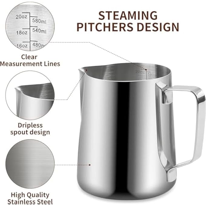 quxup Milk Frothing Pitcher 12Oz350Ml Stainless Steel Espresso Steaming Pitcher Coffee Milk Frother Cup With Decorating Art Pen For Espresso Machine Milk Frother Silver - Image 4