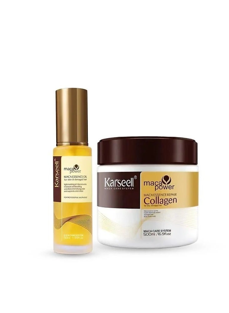 كارسيل مجموعة العناية بالشعر من كارسيل للشعر التالف والجاف: قناع الكولاجين 500 مل ومصل زيت الأرجان 50 مل - Image 1