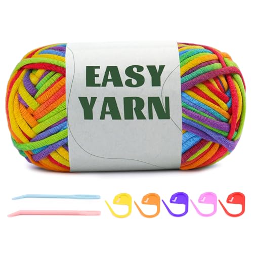 UzecPk 1.76Oz/87.5Yds Rainbow Beginner Crochet Yarn, Yarn for Crocheting and Knitting, Cotton-Nylon Blend Yarns with Easy-to-See Stitches, Rainbow Color, Blend Crochet Kit Making - Image 1