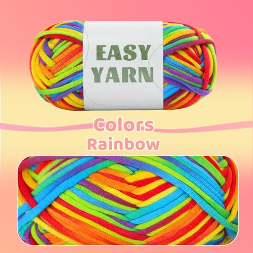 UzecPk 1.76Oz/87.5Yds Rainbow Beginner Crochet Yarn, Yarn for Crocheting and Knitting, Cotton-Nylon Blend Yarns with Easy-to-See Stitches, Rainbow Color, Blend Crochet Kit Making - Image 5