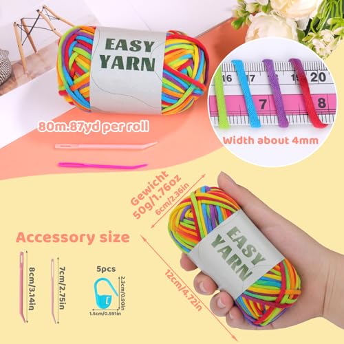 UzecPk 1.76Oz/87.5Yds Rainbow Beginner Crochet Yarn, Yarn for Crocheting and Knitting, Cotton-Nylon Blend Yarns with Easy-to-See Stitches, Rainbow Color, Blend Crochet Kit Making - Image 2