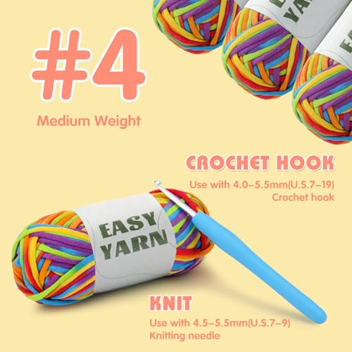 UzecPk 1.76Oz/87.5Yds Rainbow Beginner Crochet Yarn, Yarn for Crocheting and Knitting, Cotton-Nylon Blend Yarns with Easy-to-See Stitches, Rainbow Color, Blend Crochet Kit Making - Image 3