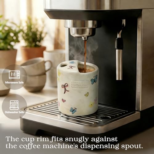 KOIMYSA Ceramic Travel Mug with Half Lid, Handmade Butterfly Pottery Mug, Ceramic Coffee Mugs Porcelain Coffee Cup Use for Kitchen Dining Office, White - Image 3