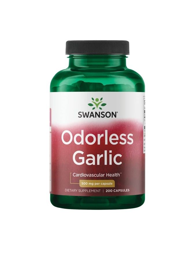 SWANSON Odor-Controlled Garlic 500 Milligrams 200 Capsules - Image 1