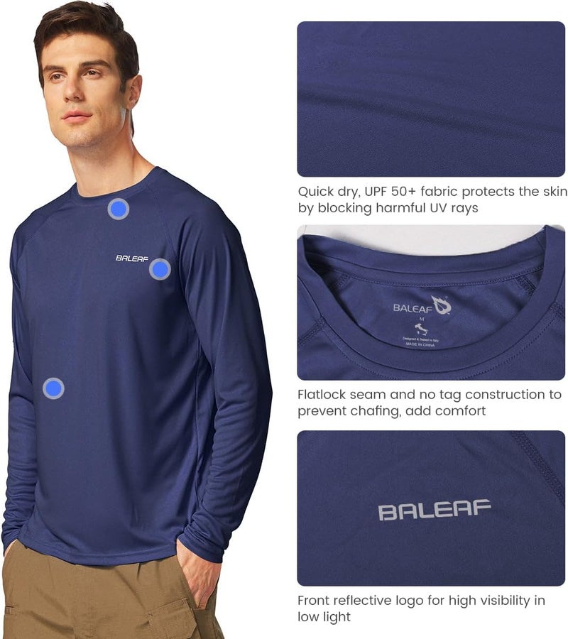 Baleaf Men's Sun Protection Shirts UV SPF UPF 50+ Long Sleeve Rash Guard Fishing Running Quick Dry Lightweight - Image 3