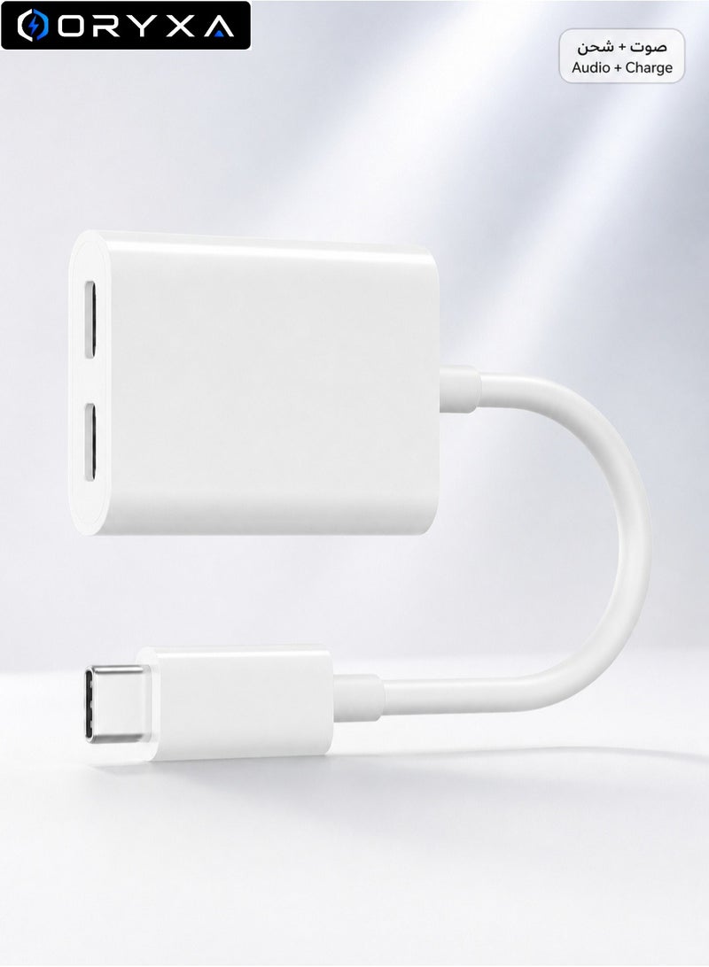 ORYXA USB C Splitter, 2-in-1 Dual USB-C Audio + Charger Adapter, 60W PD Fast Charging, Listen & Charge Simultaneously, Call & Music Support, for iPhone, iPad Pro, Samsung Galaxy - White - Image 1