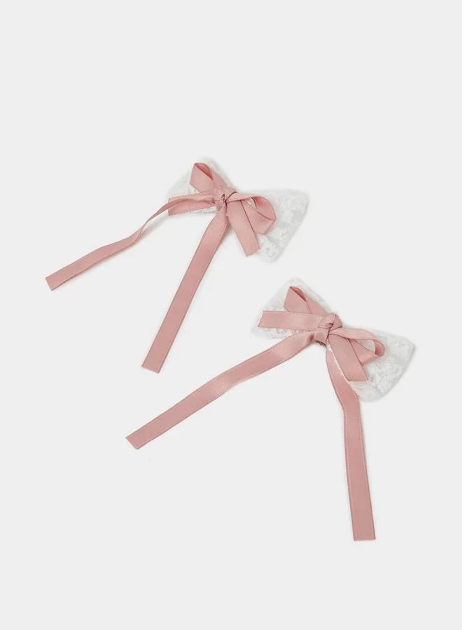 ستايلي Pack Of 2 - Girls Pink Lace Bow Hair Clips
