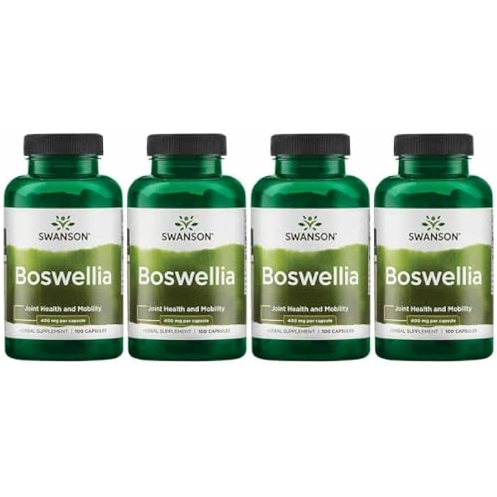 Swanson Boswellia - Herbal Supplement Promoting Joint Support - Ayurvedic Herb for Joint Flexibility & Mobility Support - Made with Boswellia Serrata Resin - (100 Capsules) (4 Pack) - Image 1
