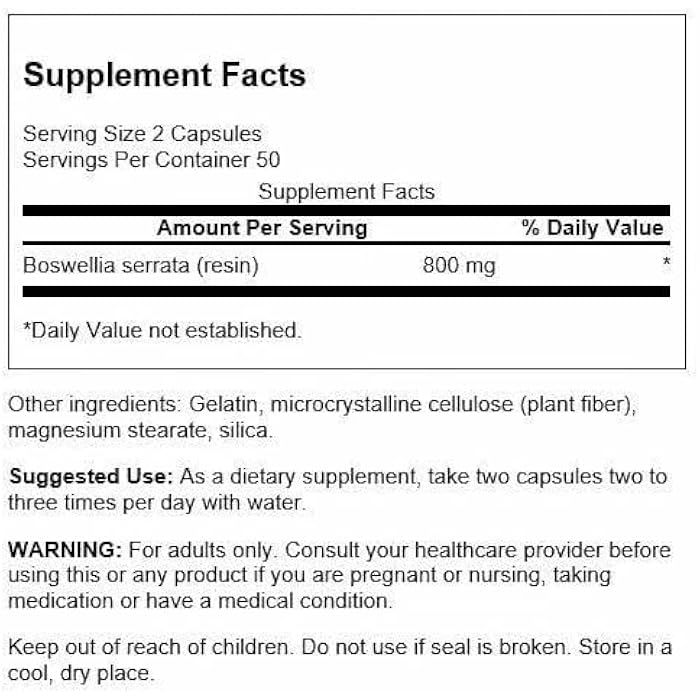 Swanson Boswellia - Herbal Supplement Promoting Joint Support - Ayurvedic Herb for Joint Flexibility & Mobility Support - Made with Boswellia Serrata Resin - (100 Capsules) (4 Pack) - Image 2
