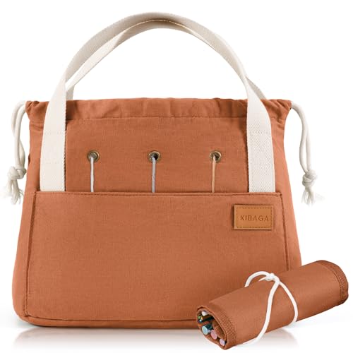 KIBAGA Stylish Crochet Bag Organizer Easily Organizes Your Yarn Durable Canvas Bag w 8 Pockets Stores Plenty of Yarn Skeins and Knitting SuppliesAccessories Perfect Basket for Gifting to Knitting Fans - Image 1