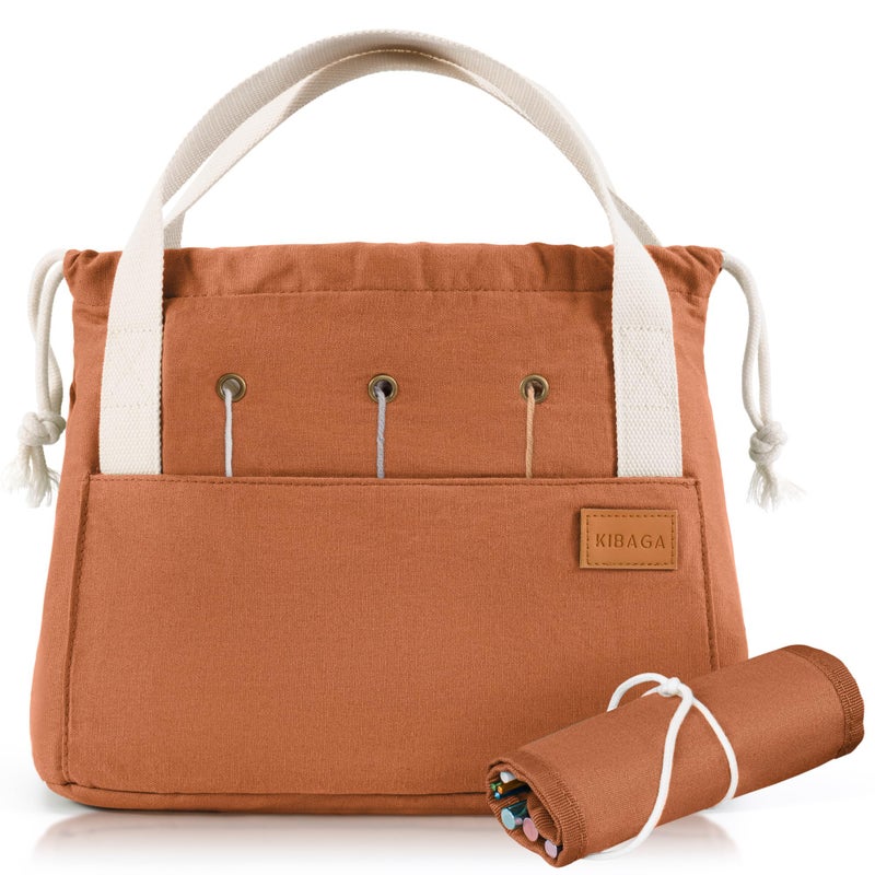 KIBAGA Stylish Crochet Bag Organizer Easily Organizes Your Yarn Durable Canvas Bag w 8 Pockets Stores Plenty of Yarn Skeins and Knitting SuppliesAccessories Perfect Basket for Gifting to Knitting Fans - Image 2