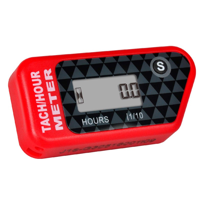 Jayron Digital LCD Tachometer Inductive Tach Hour Meter Display Max RPM Waterproof for Most Gas Engine Marine ATV Generator Lawn Tractor Motorcycle red