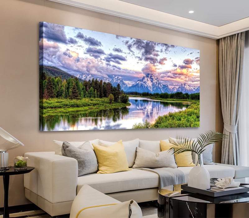 arteWOODS arteWOODS Landscape Canvas Wall Art Nature Picture Oxbow Bend Grand Teton National Park Modern Canvas Artwork River and Forest Contemporary Wall Art Large Size for Home Office Decoration 24 x 48