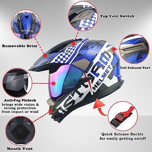 1Storm Dual Sport Helmet Motorcycle Full Face Motocross Off Road Bike Matt Black HGXP14A - Image 5