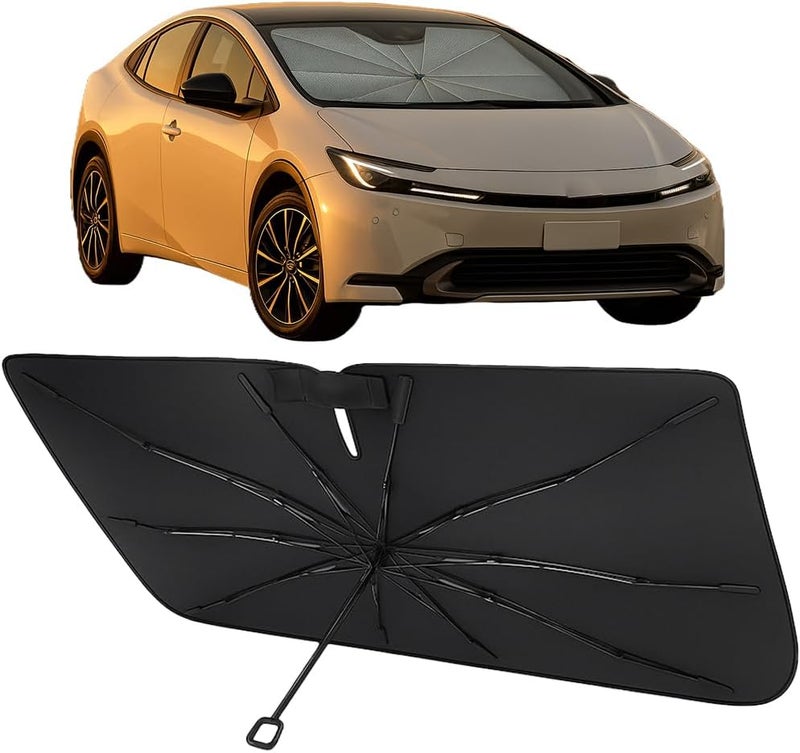 Proadsy Windshield Sun Shade Umbrella for Toyota Prius 2023-2025 2026 Foldable Car Umbrella Sunshade with Soft TPU Handle Spring Structure Crystal Cooling Material Protect Car from Rays & Heat - Image 1