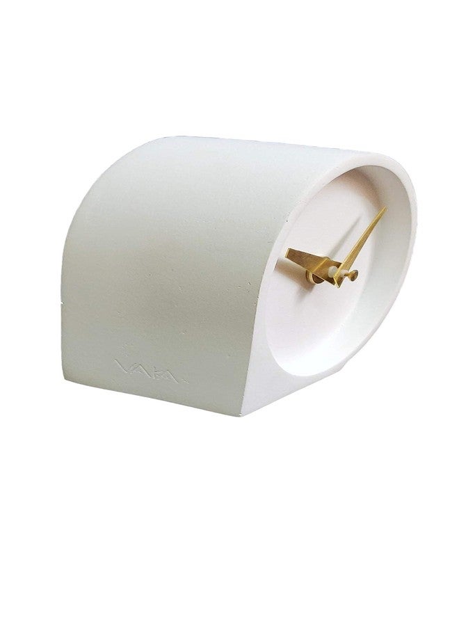 VARA® Orion Cement Concrete Desk & Shelf Clock with Brass Hands (White, 10 x 6 x 10 cms) - Image 2
