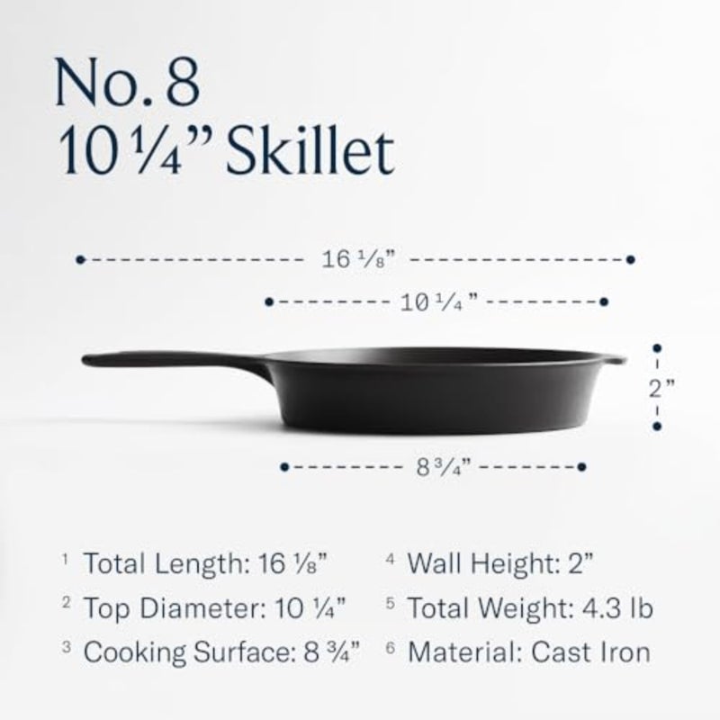 Field Cast Iron Starter Set -10.25 Inch Cast Iron Skillet with Cleaning Kit: Natural Fiber Brush, Chain Mail Scrubber and Organic Seasoning Oil Lightweight, Preseasoned, Made in USA, Vintage Design - Image 3