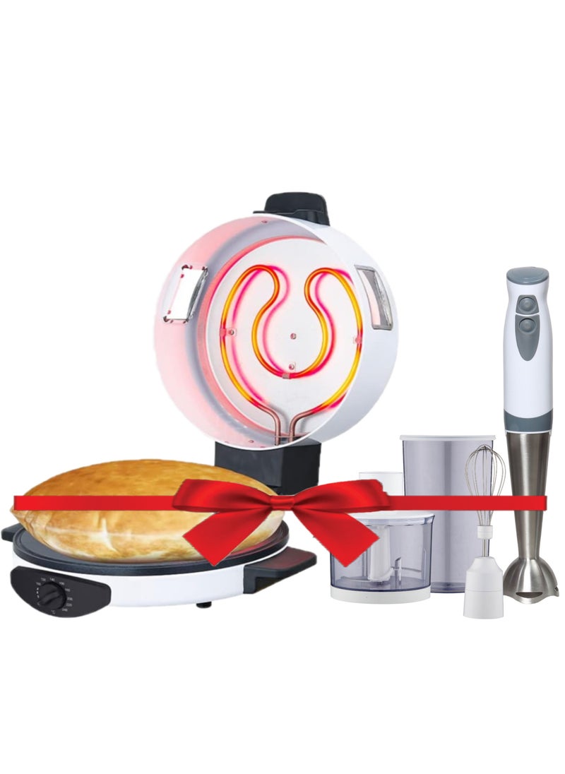 KLIKONIX 30 cm Arabic Bread & Pizza Maker with Klikon 4 in 1 600 ML Electric Hand Blender Set 500W KBM-865 + KHB-169  - Image 1