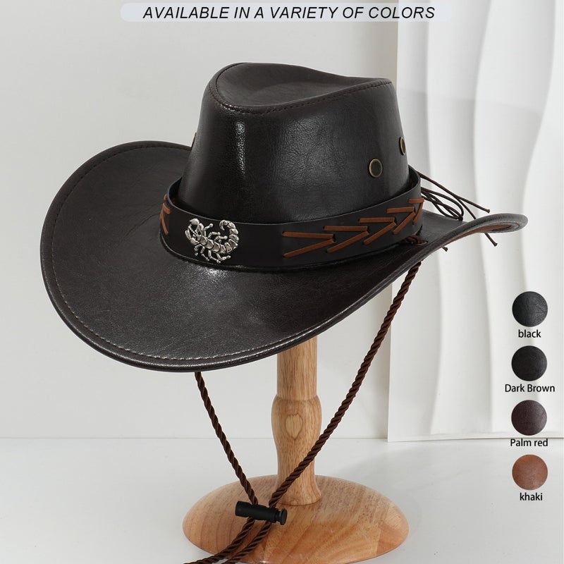 Unisex French Pu Leather Denim Hat Unique Metal Scorpion Woven Rope Belt Accessories For Competitive Activities - Image 2