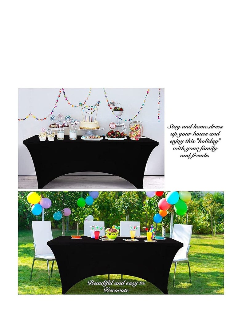واي آند دي Black Stretchable Tablecloth for 6 Ft Tables, Tight Fit Washable and Wrinkle Resistant Table Covers Party, Family Dinner Festival Wedding Linens Banquet Cloths Rectangle - Image 2