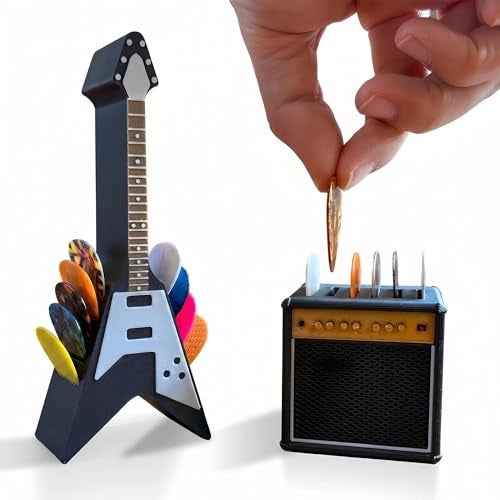 HETOETF Guitar Picks Holder Box, Pick Display Holder, Amp Speaker Styled Pick Holder and V-Shaped Guitar Pick Holder, Pick Storage Box Set for Guitar Players and Music Enthusiasts - Image 4