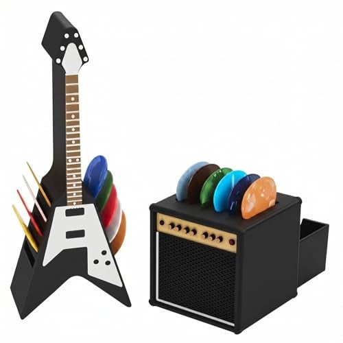 HETOETF Guitar Picks Holder Box, Pick Display Holder, Amp Speaker Styled Pick Holder and V-Shaped Guitar Pick Holder, Pick Storage Box Set for Guitar Players and Music Enthusiasts - Image 1