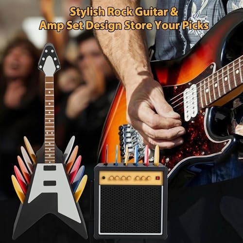 HETOETF Guitar Picks Holder Box, Pick Display Holder, Amp Speaker Styled Pick Holder and V-Shaped Guitar Pick Holder, Pick Storage Box Set for Guitar Players and Music Enthusiasts - Image 3
