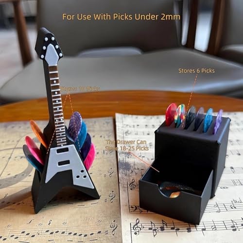 HETOETF Guitar Picks Holder Box, Pick Display Holder, Amp Speaker Styled Pick Holder and V-Shaped Guitar Pick Holder, Pick Storage Box Set for Guitar Players and Music Enthusiasts - Image 5