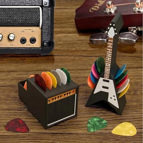 HETOETF Guitar Picks Holder Box, Pick Display Holder, Amp Speaker Styled Pick Holder and V-Shaped Guitar Pick Holder, Pick Storage Box Set for Guitar Players and Music Enthusiasts - Image 2