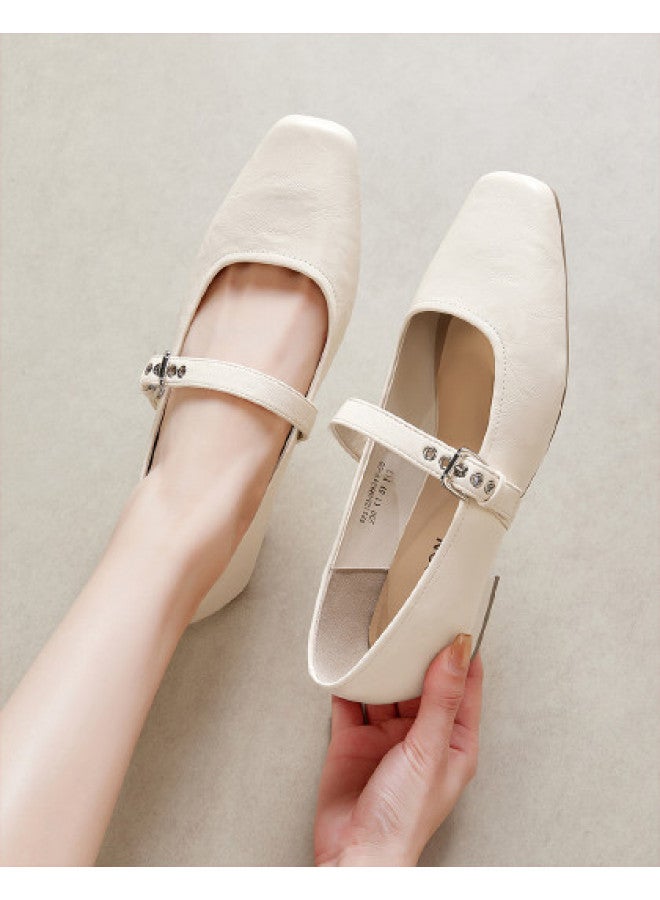 YEARCON Spring And Autumn New Daily Buckle Business Commuter Women's Shoes Simple Square Toe Chunky Heel Mary Janes - Image 1
