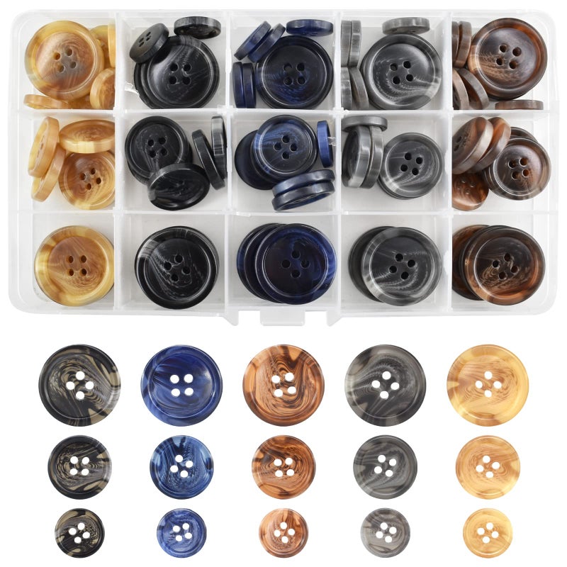 BDS-HOME 90Pcs Faux Buffalo Horn Suit Coats Buttons 5 Color 3 Sizes 15mm 20mm 25mm Buttons Set for Suits Sport Coat Uniform Jackets Sleeves and Pants Royal Blue Beige Gray Black Coffee - Image 3