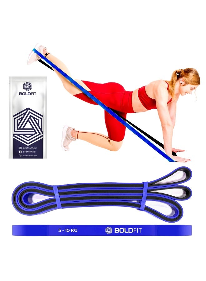 BOLDFIT أشرطة مقاومة مطاطية طبيعية ممتازة للتمارين الرياضية بلونين - شريط مقاومة ثقيل ممتاز للتمدد، السحب، تمارين المنزل - أزرق (5-10 كجم مقاومة) - Image 1