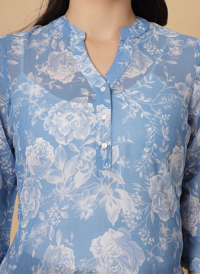 RAASSIO كُرتي زرقاء مزخرفة بالأزهار للنساء - Image 3