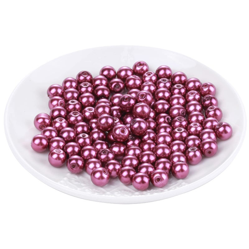 Weebee 200Pcs Glass Pearl Beads Assorted Colors Loose Spacer Round Czech Tiny Satin Luster Handcrafted Beading Assortments for DIY Craft Necklaces Bracelets Beads for Jewelry Making Rose 10mm