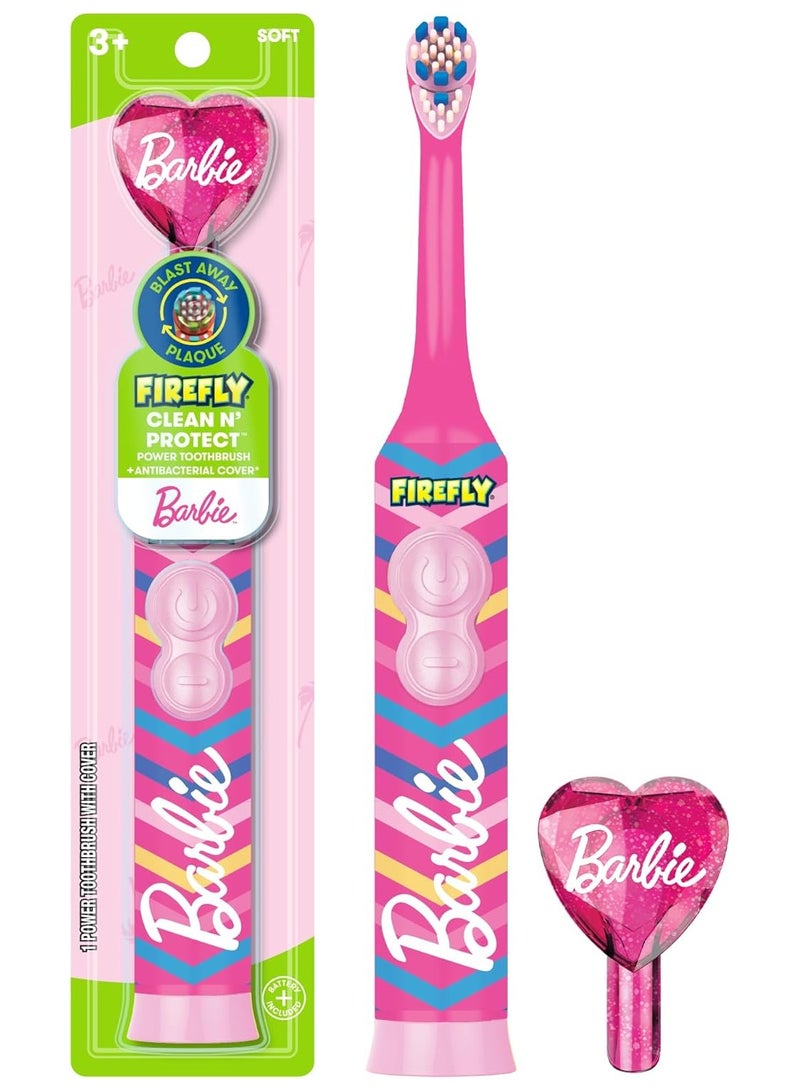 فايرفلاي فرشاة أسنان باربي فايرفلاي كلين آند بروتيكت مع غطاء مضاد للبكتيريا، شعيرات ناعمة، مزودة ببطارية، مناسبة للأعمار من 3 سنوات فما فوق - Image 1