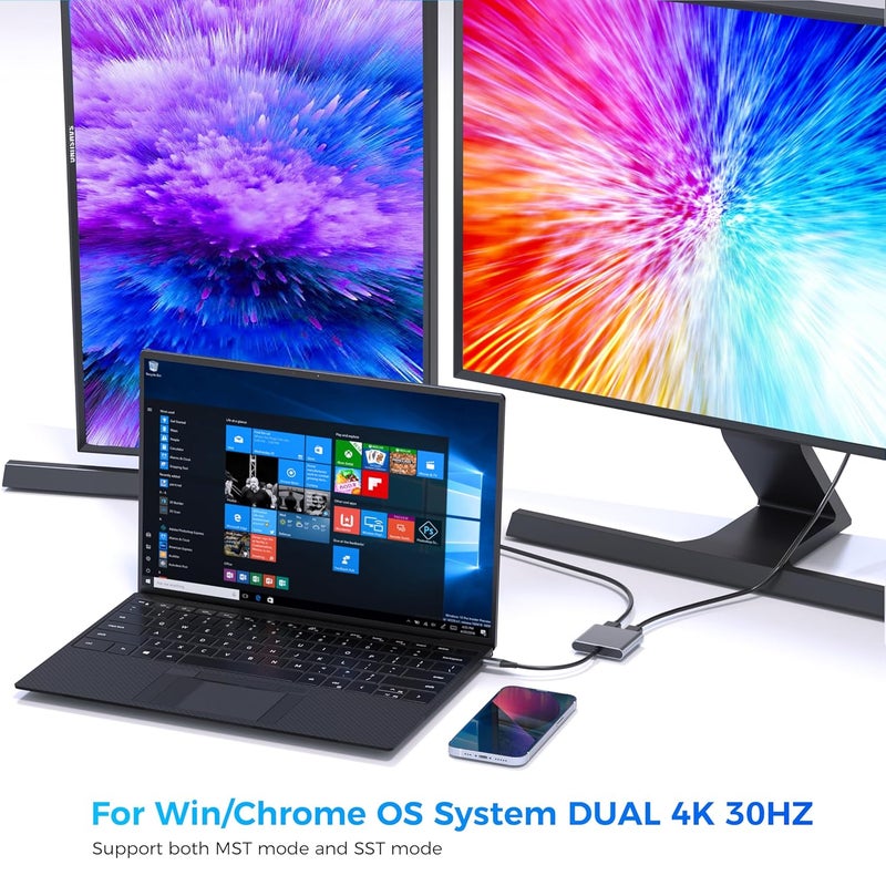 HCCBM USB C to Dual HDMI Adapter, Dual Monitors Adapter USB C Hub with 2 HDMI Docking Station 4K @60hz for Laptop HP Dell Surface Thinkpad… - Image 4