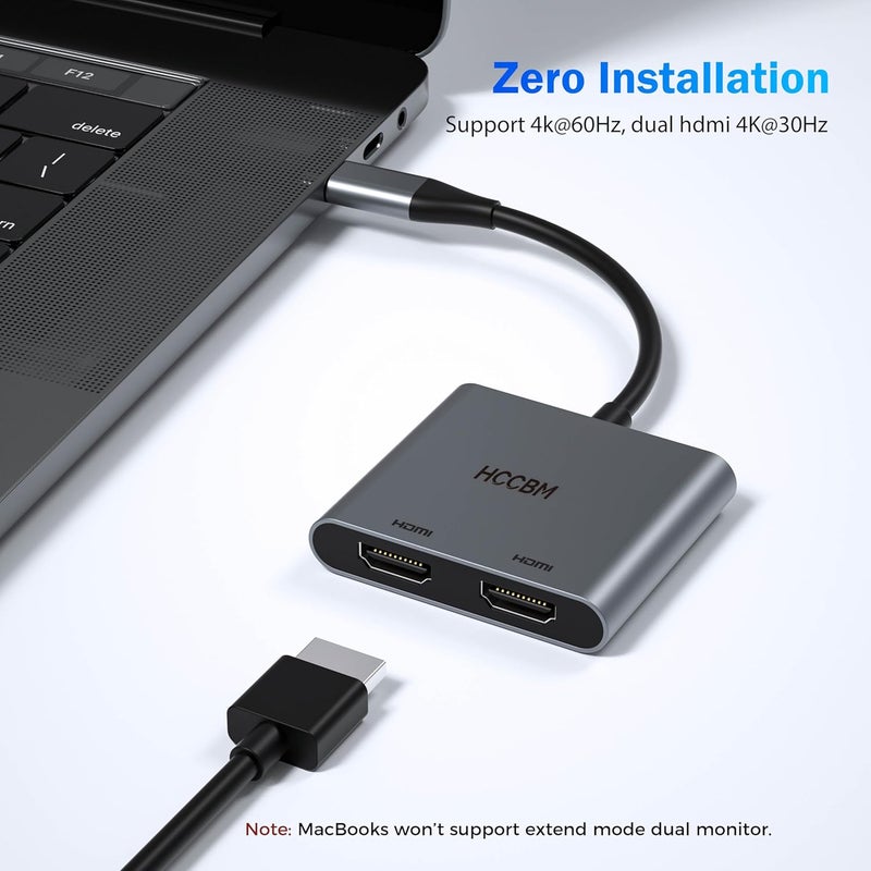 HCCBM USB C to Dual HDMI Adapter, Dual Monitors Adapter USB C Hub with 2 HDMI Docking Station 4K @60hz for Laptop HP Dell Surface Thinkpad… - Image 2