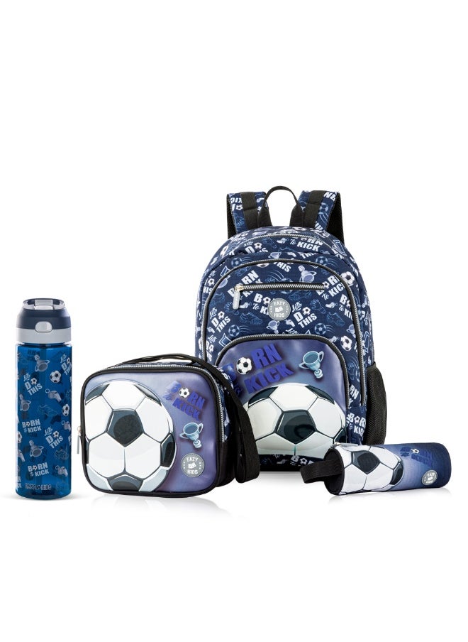Eazy Kids Eazy Kids 18" Set of 4 Backpack w/ Water Bottle, Lunch Bag and Pencil Case - Football  - Image 1