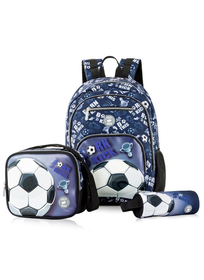Eazy Kids Eazy Kids 18" Set of 4 Backpack w/ Water Bottle, Lunch Bag and Pencil Case - Football  - Image 2