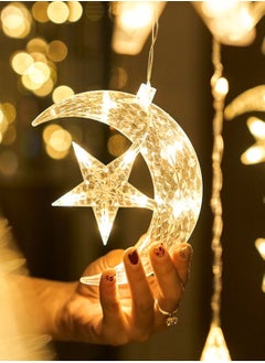MODI Ramadan, Eid Crescent Moon Star Curtain LED Fairy 138 Lights Yellow 4 meter 8 Modes  - Image 2