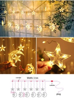 MODI Ramadan, Eid Crescent Moon Star Curtain LED Fairy 138 Lights Yellow 4 meter 8 Modes  - Image 3