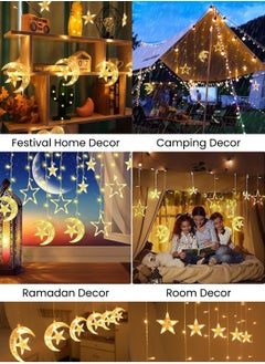 MODI Ramadan, Eid Crescent Moon Star Curtain LED Fairy 138 Lights Yellow 4 meter 8 Modes  - Image 5