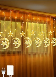 MODI Ramadan, Eid Crescent Moon Star Curtain LED Fairy 138 Lights Yellow 4 meter 8 Modes  - Image 1