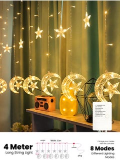 MODI Ramadan, Eid Crescent Moon Star Curtain LED Fairy 138 Lights Yellow 4 meter 8 Modes  - Image 4